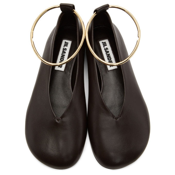 Jil Sander Brown Classic Anklet Ballerina Flats