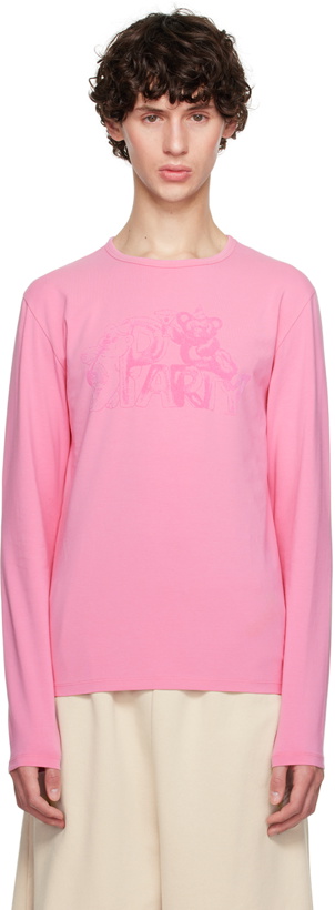 Photo: MM6 Maison Margiela Pink Flocked Long Sleeve T-Shirt