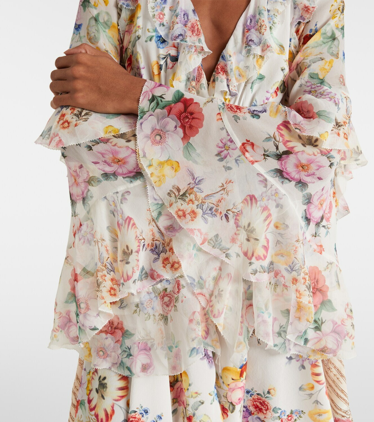 Camilla Embellished floral ruffled silk minidress