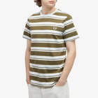 Fred Perry Men's Stripe T-Shirt in Uniform Green/Snow White/Light Ice