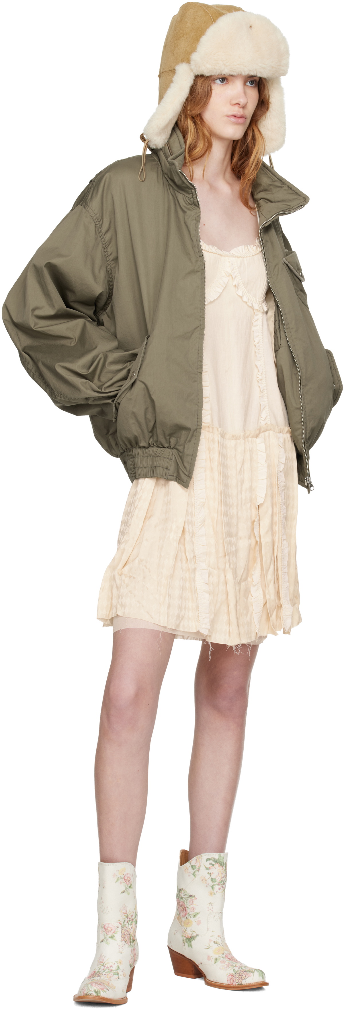 OPEN YY Off-White Flapper Pleats Midi Dress