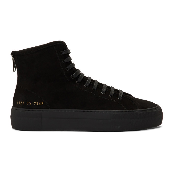 Photo: Woman by Common Projects Black Shearling Tournament High Sneakers