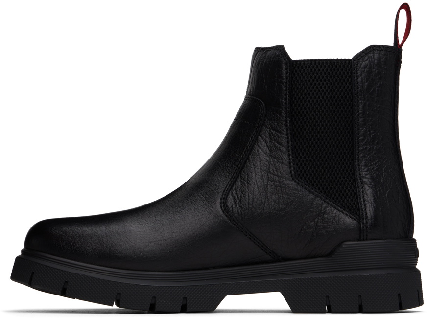 Hugo Black Grained Leather Chelsea Boots