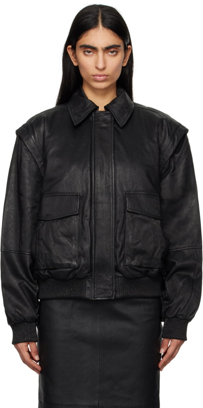 Photo: REMAIN Birger Christensen Black Leather Bomber Jacket