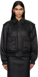 REMAIN Birger Christensen Black Leather Bomber Jacket
