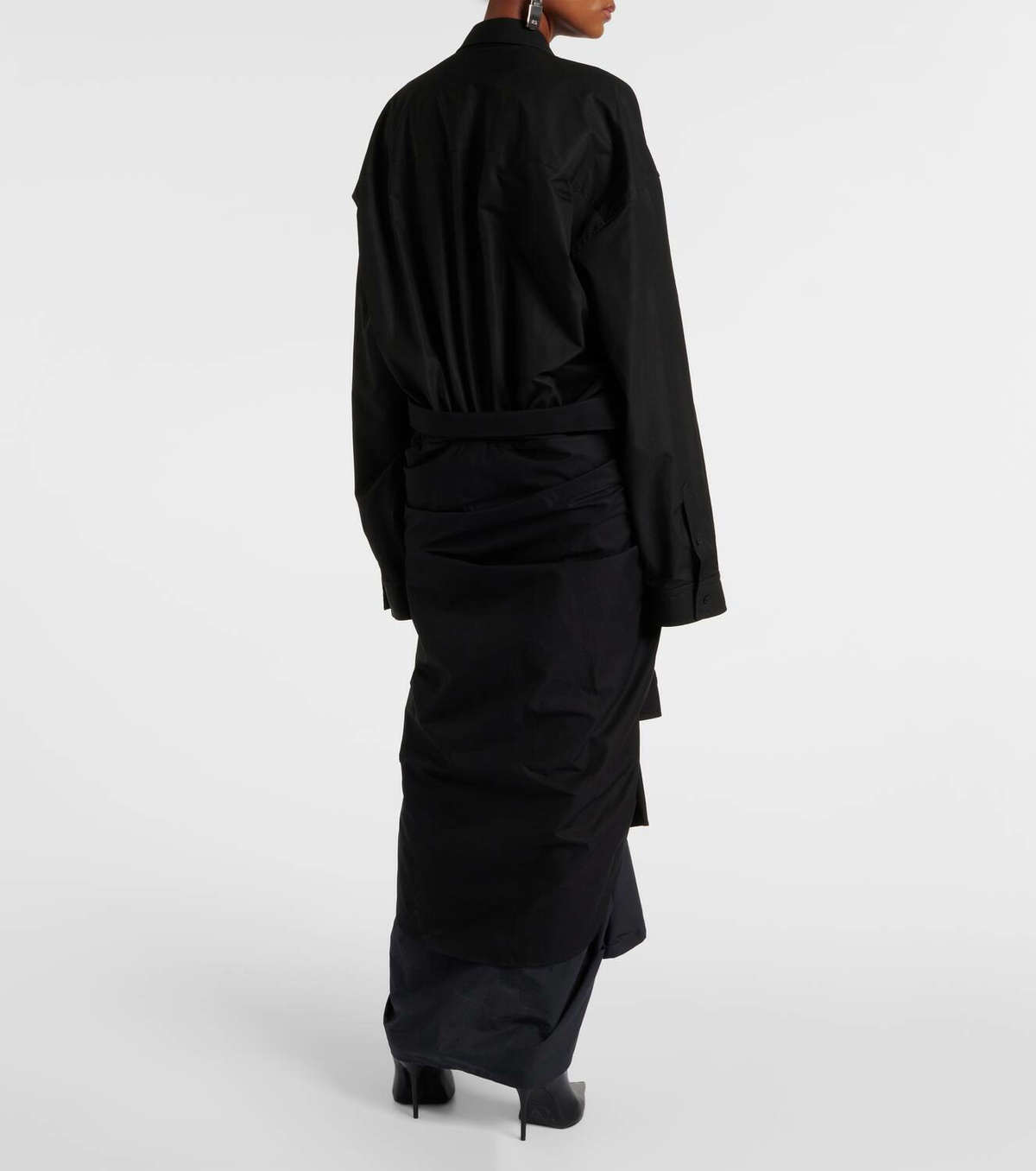 Balenciaga Gathered tie-front cotton shirt dress