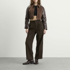 Auralee Women's Flannel Crop Zip Jacket in Dark Brown