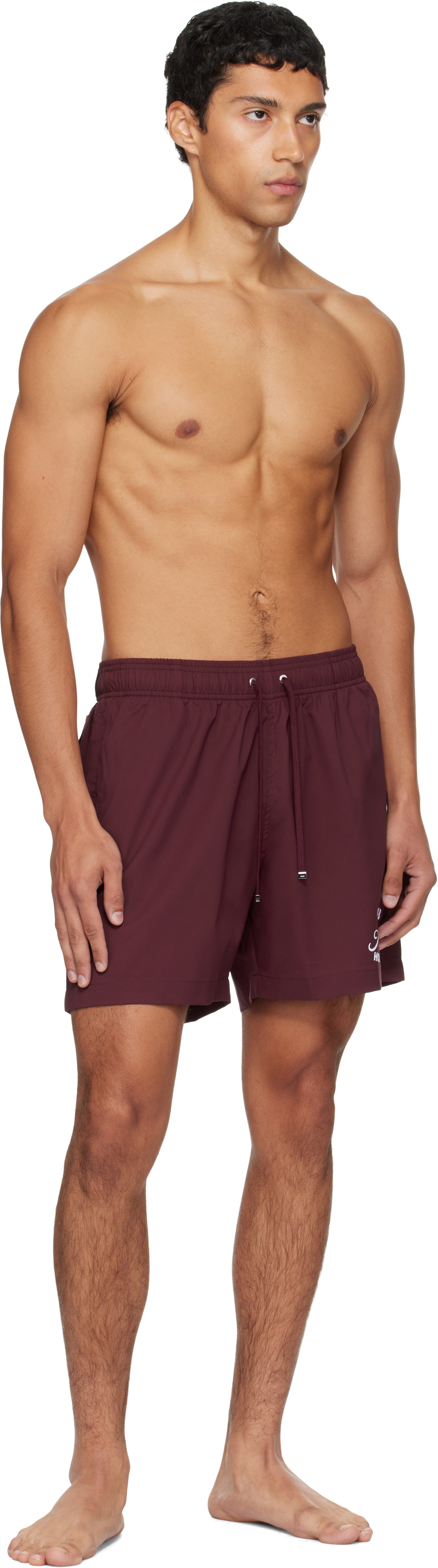 AMIRI Burgundy 'Club Amiri' Swim Shorts