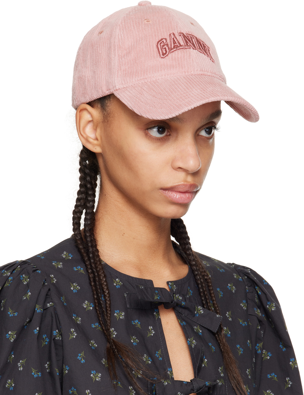 GANNI Pink Corduroy Cap GANNI
