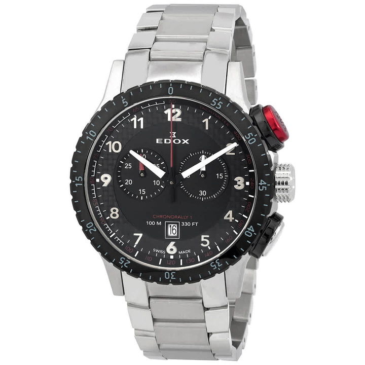 Photo: Edox Chronorally 1 Chronograph Quartz Black Dial Mens Watch 10114 3NRM NR