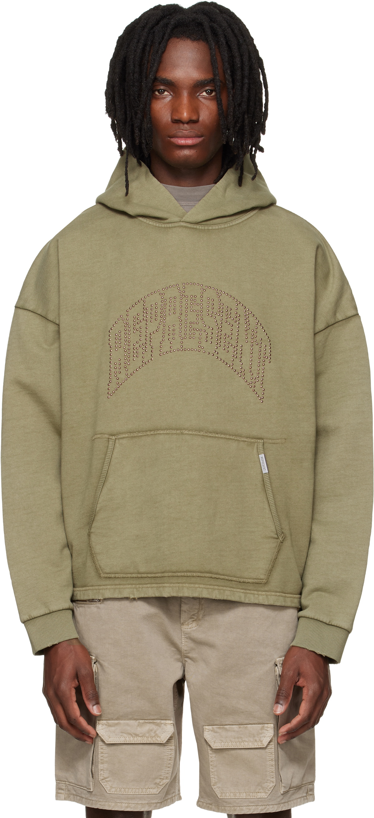 Represent Khaki 'Represent' Embellished Hoodie