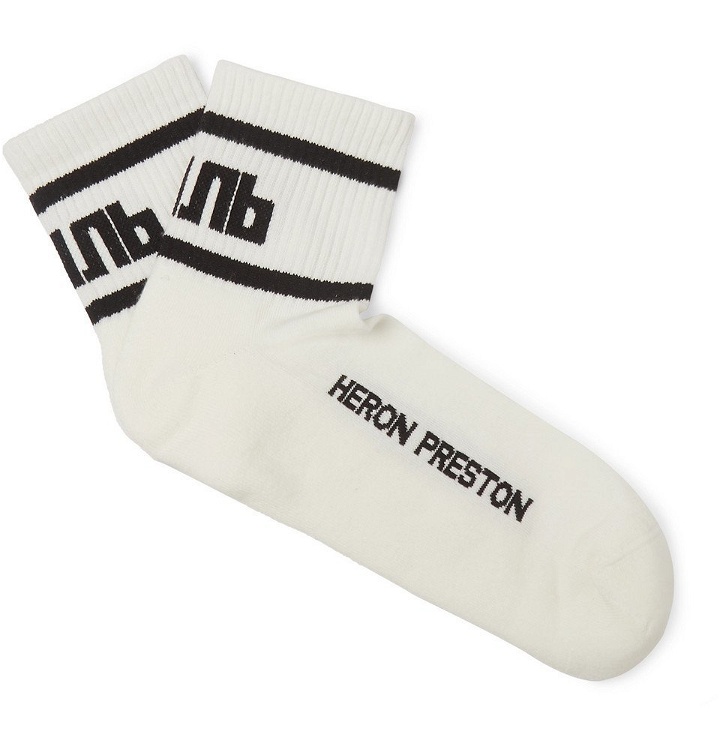 Photo: Heron Preston - Logo-Intarsia Stretch Cotton-Blend Socks - White