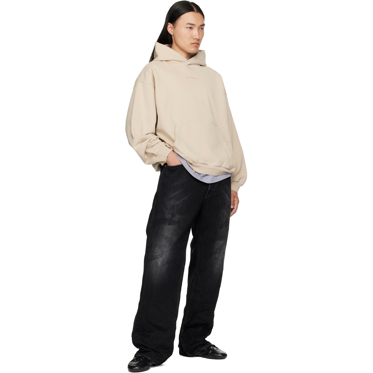 Balenciaga Beige Distressed Hoodie