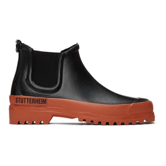 Photo: Stutterheim Black and Orange Rainwalker Chelsea Boots
