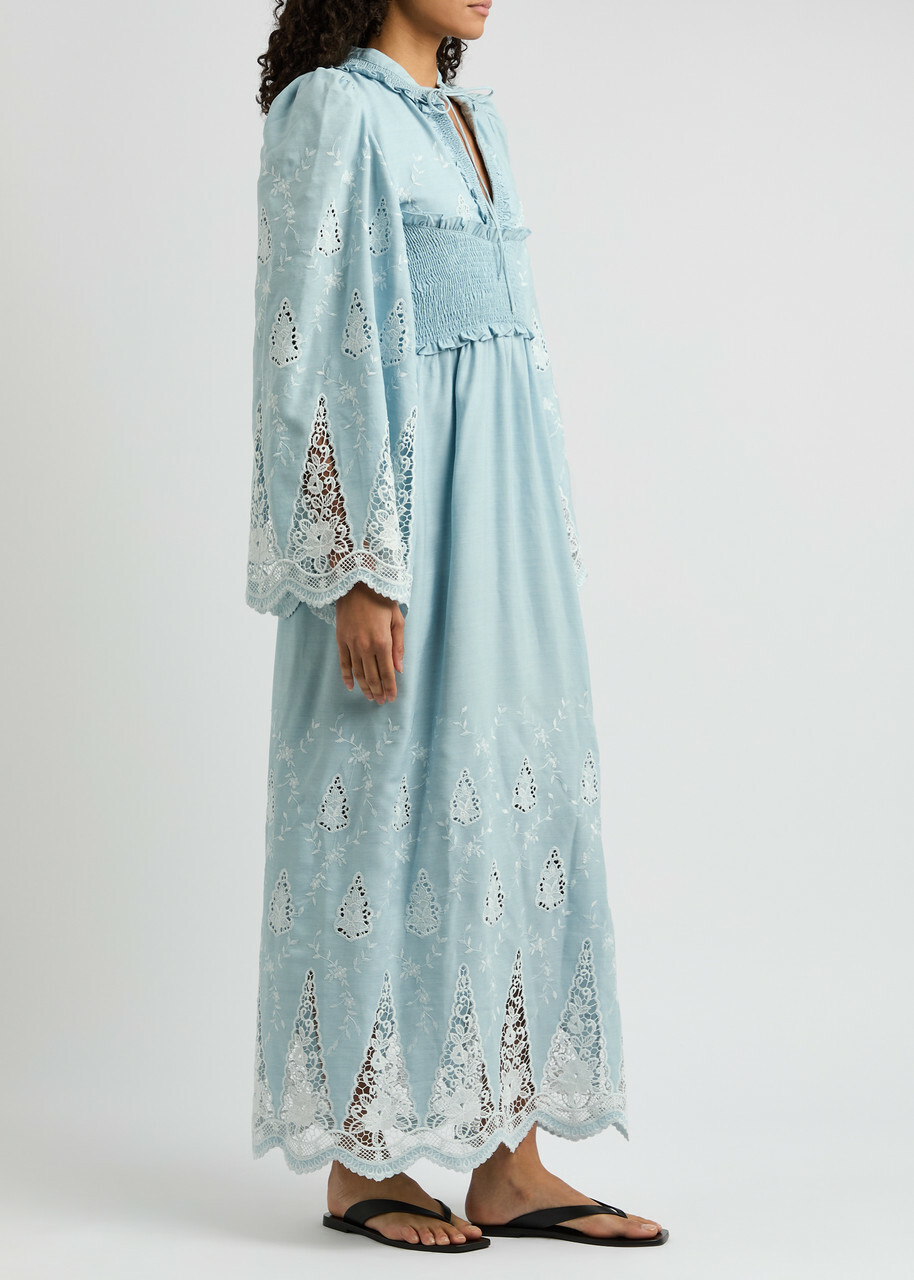 Lug Von Siga Tiara Guipure Lace-trimmed Woven Maxi Dress Light Blue