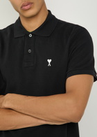 Ami Paris Logo-embroidered Piqué Cotton Polo Shirt Black