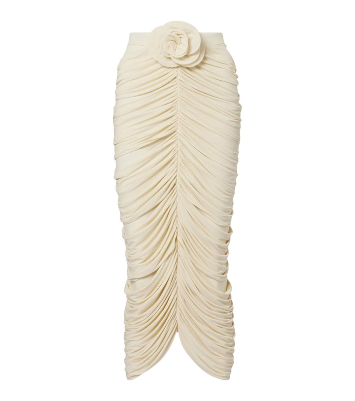 Photo: Magda Butrym Floral-appliqué ruched midi skirt