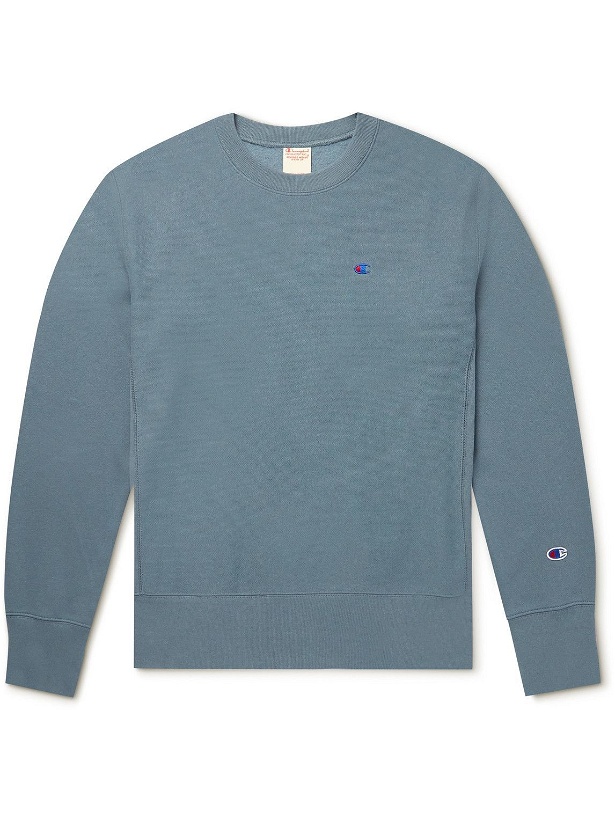 Photo: Champion - Logo-Embroidered Organic Cotton-Blend Jersey Sweatshirt - Blue