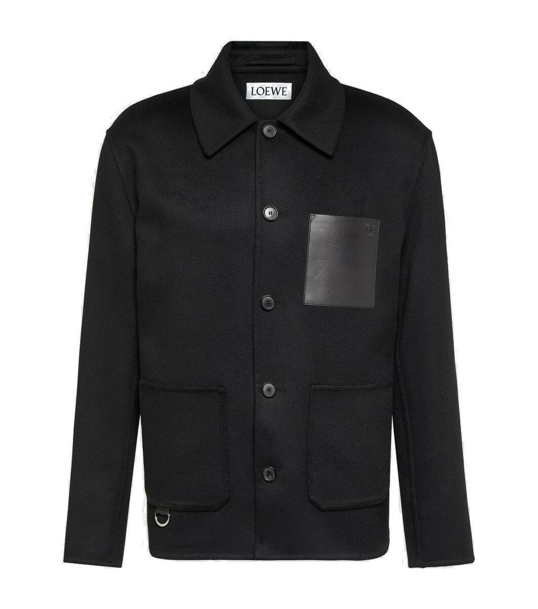 ジャケット LOEWE WOOL AND CASHMERE OVERSHIRT Loewe Leather-trimmed wool and cashmere overshirt Loewe