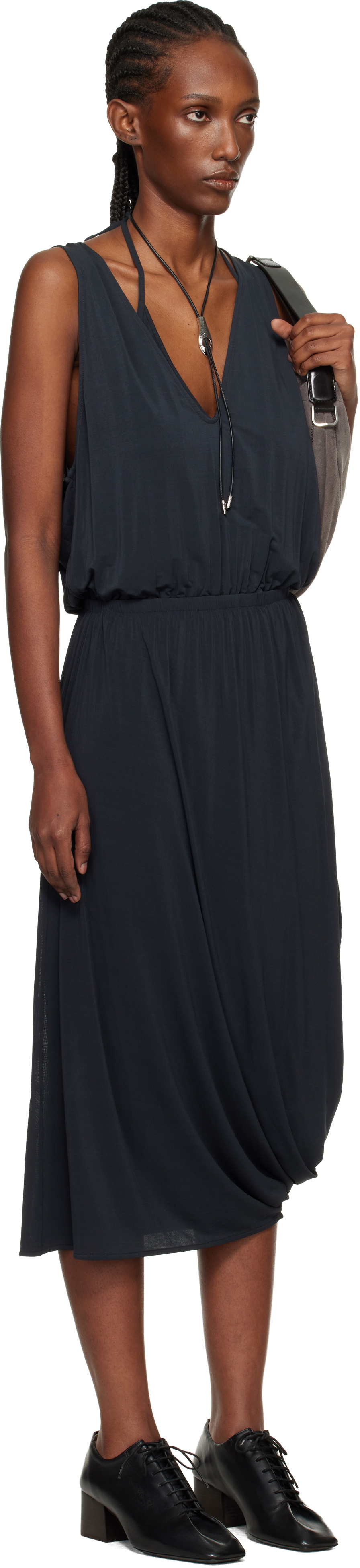 LEMAIRE Gray Double Layer Drape Maxi Dress