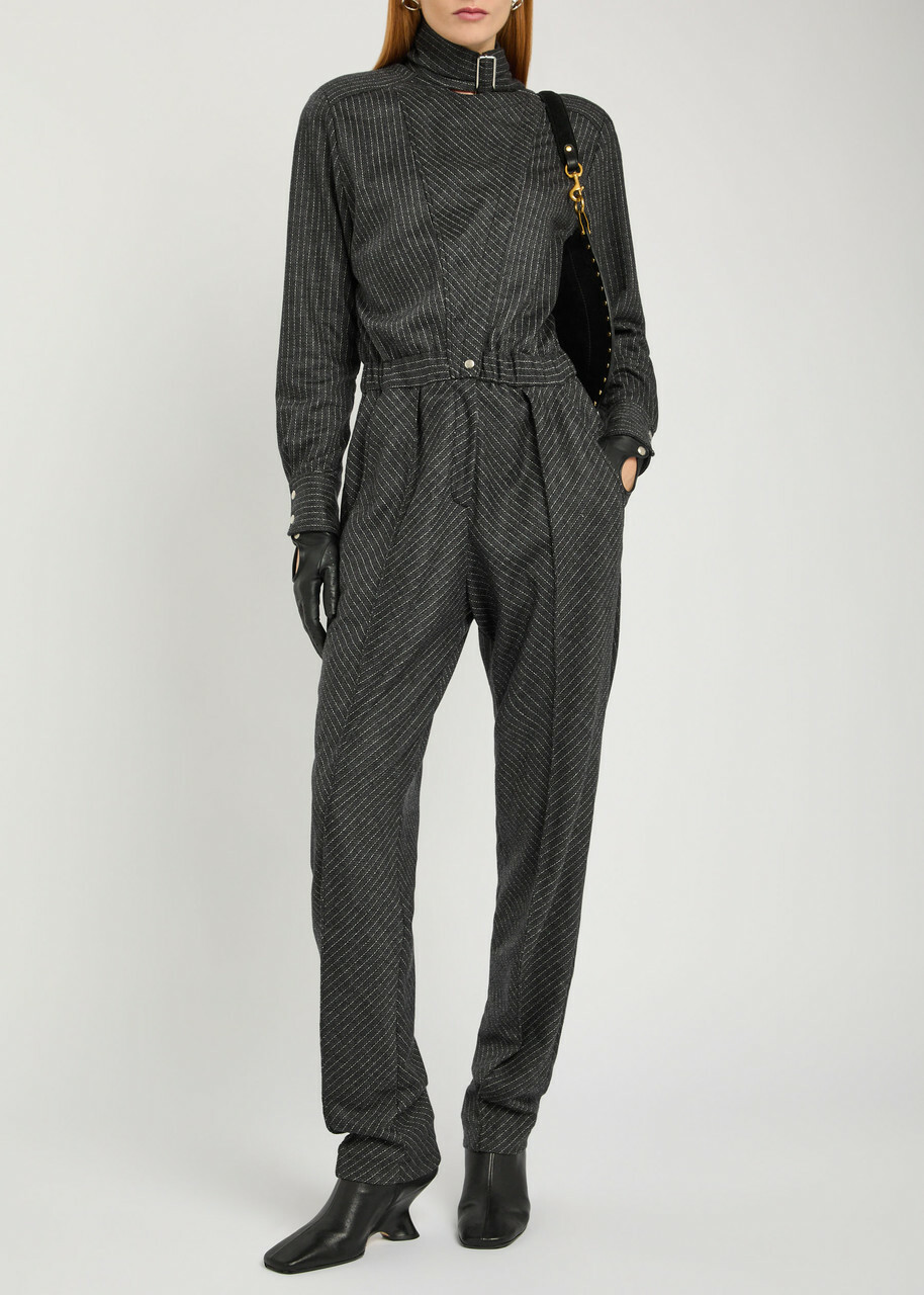 Isabel Marant Rheane Pinstriped Wool-blend Jumpsuit Dark Grey