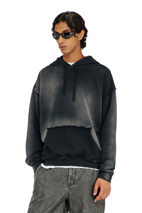 Photo: Diesel Faded cotton hoodie with frayed details - Sweaters Mens in Black