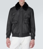 Brioni Shearling-trimmed leather bomber jacket