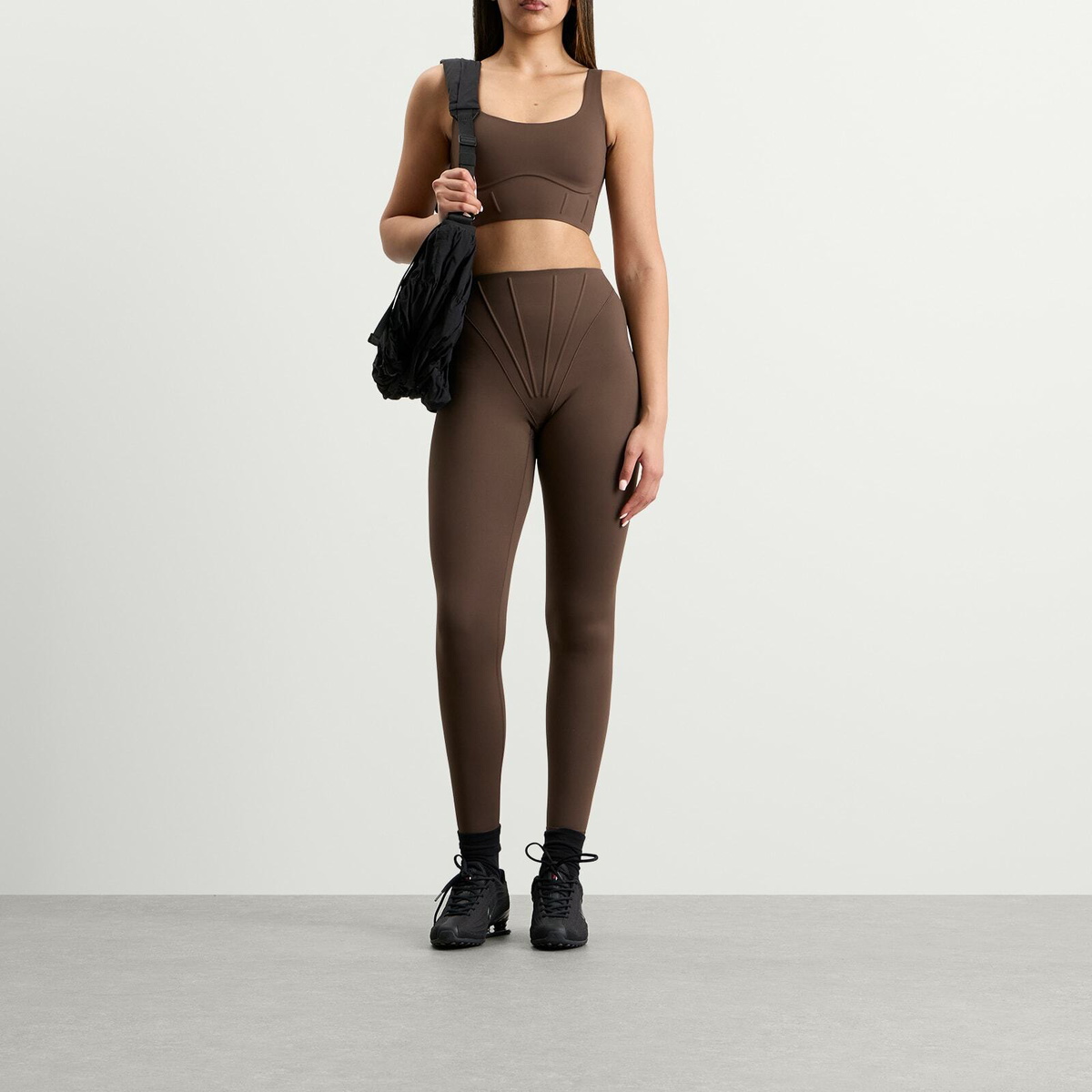 Nike Women's x SKIMS Matte Corset Longline Bra in Dark Sepia
