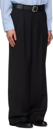 TONYWACK Black Wool Double-Pleated Wide Trousers