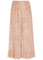Chloe Floral-print Frill Wide-leg Silk Trousers Pink