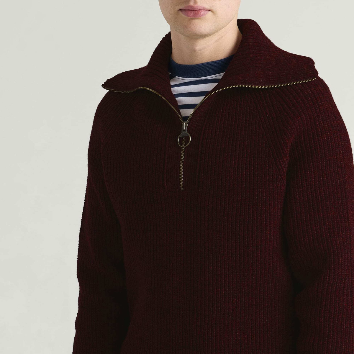 Barbour Men's Riggbay Knitted Half Zip Jumper in Chestnut