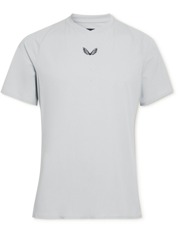 Photo: CASTORE - Logo-Print Perforated Stretch-Jersey T-Shirt - Gray