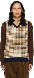 BEAMS PLUS Beige & Navy Tartan Vest