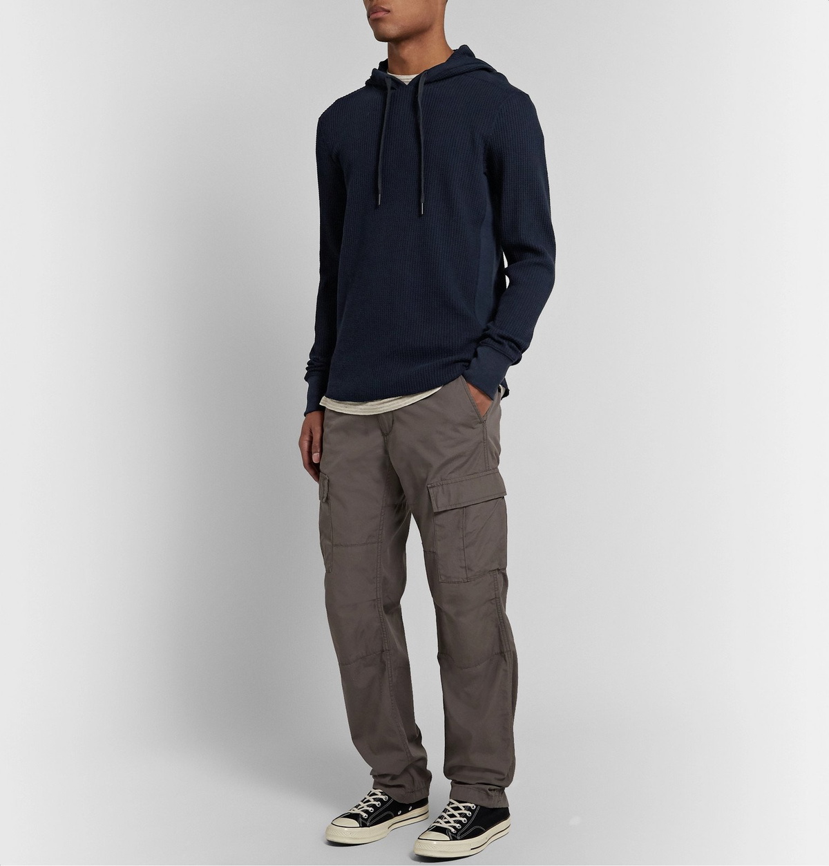 rag bone Slim Fit Waffle Knit Cotton Hoodie Blue