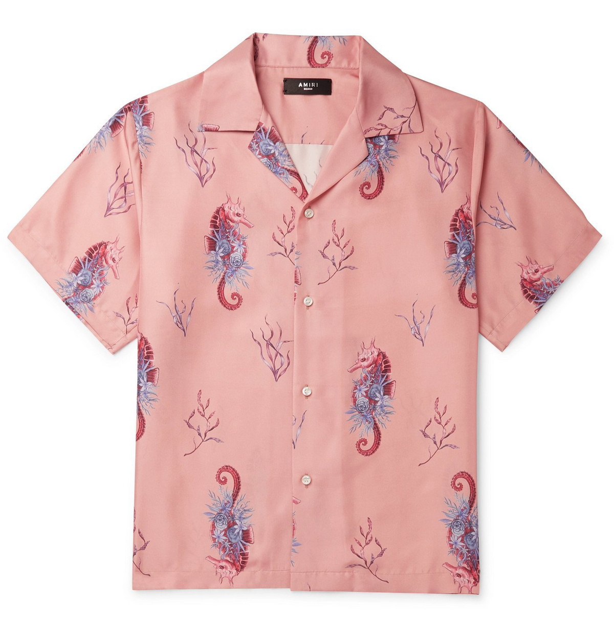 AMIRI - Camp-Collar Printed Silk-Twill Shirt - Pink Amiri