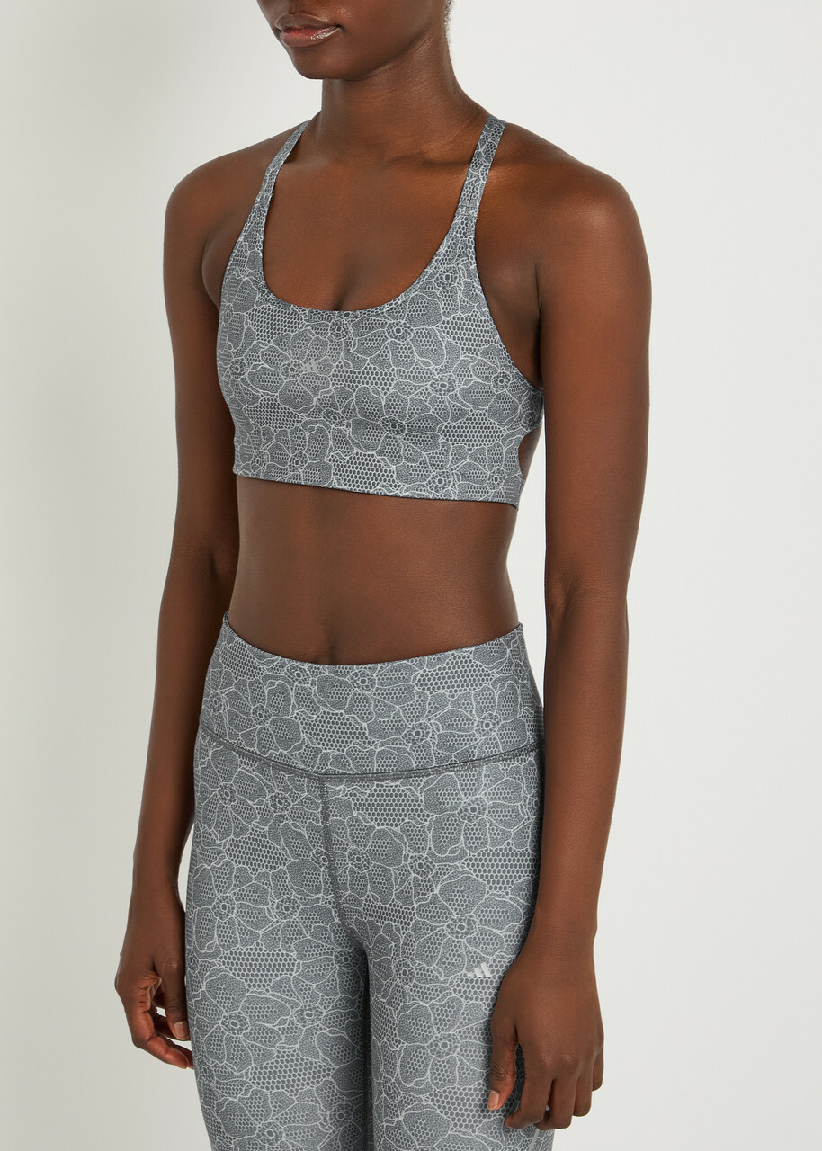 Adidas X Stella Mccartney Printed Stretch-jersey Training bra Grey