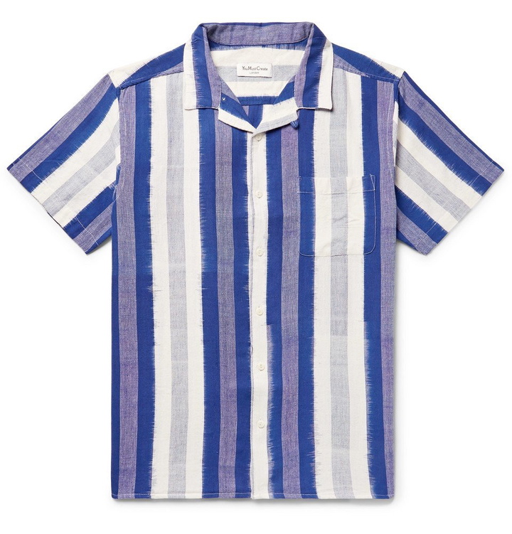 Photo: YMC - Camp-Collar Striped Cotton Shirt - Royal blue