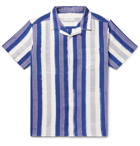 YMC - Camp-Collar Striped Cotton Shirt - Royal blue