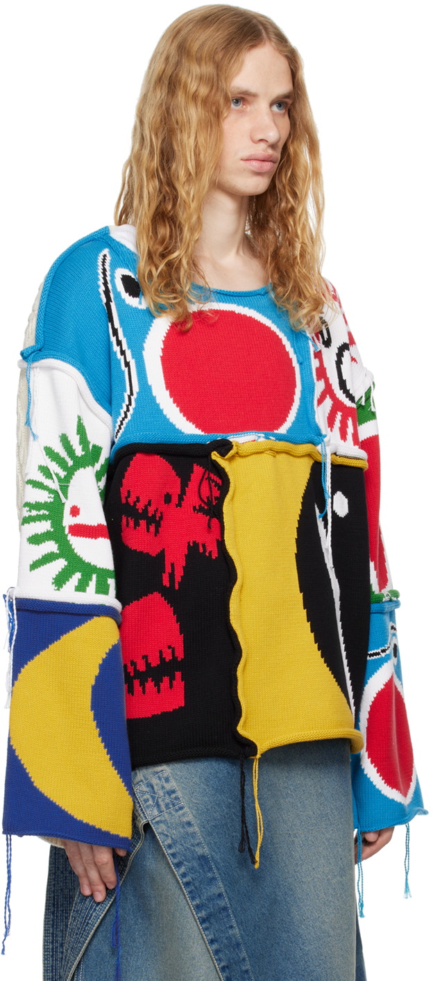 Charles Jeffrey LOVERBOY Multicolor Patch Cable Knit Sweater