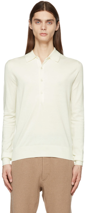 Photo: TOM FORD Off-White Silk Long Sleeve Polo