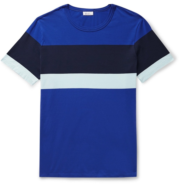 Photo: Schiesser - Striped Cotton-Jersey T-Shirt - Blue