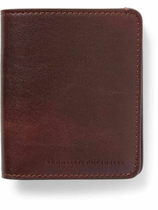 Photo: Brunello Cucinelli - Logo-Debossed Leather Bifold Cardholder