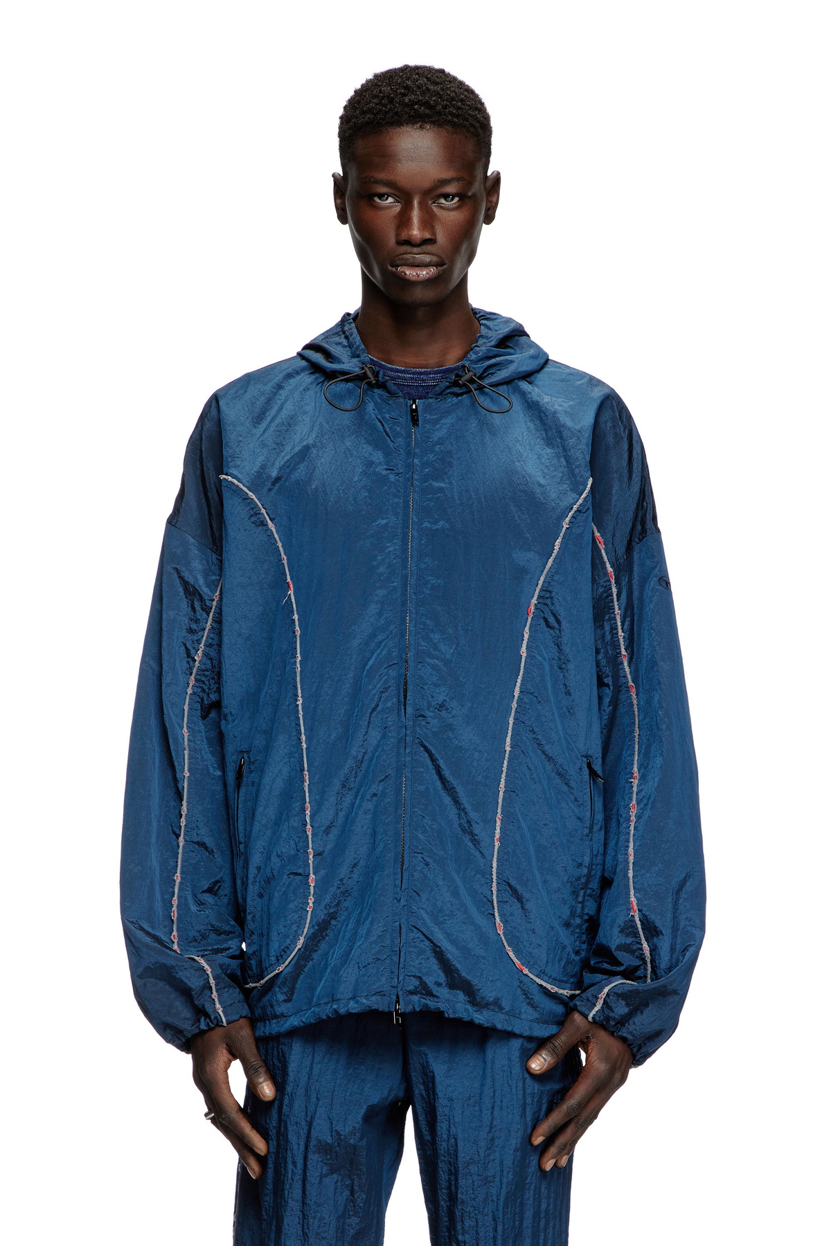Diesel Windbreaker with destroyed piping - Jackets Mens in Blue Diesel