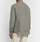 Massimo Alba - Kos Garment-Dyed Grandad-Collar Poplin-Trimmed Linen Half-Placket Shirt - Gray