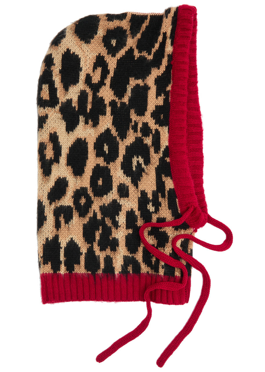 Damson Madder Leopard-intarsia Knitted Hood - One Size  display picture 1
