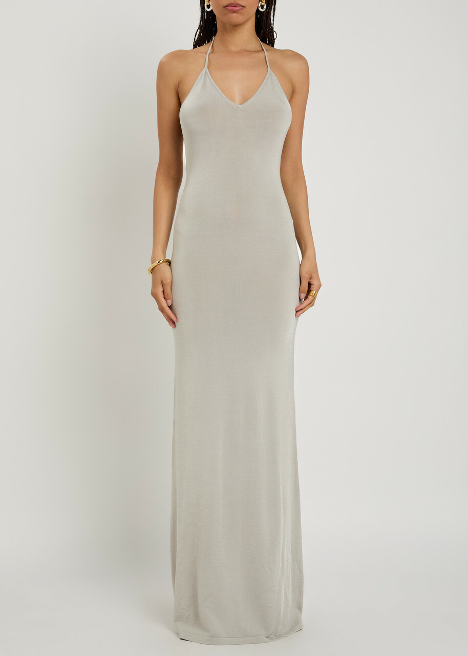 Aya Muse Sereno Halterneck Knit Maxi Dress White