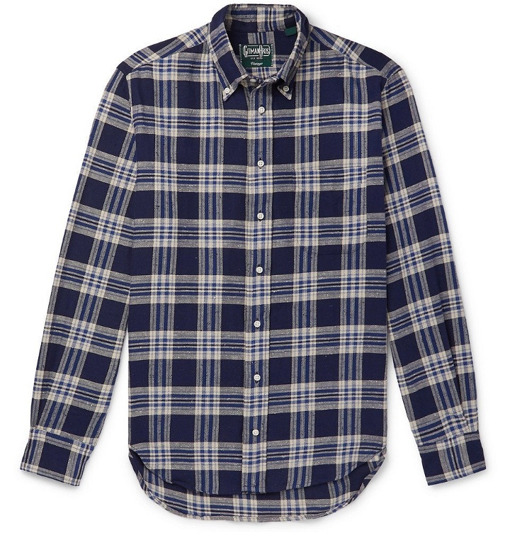 Photo: Gitman Vintage - Button-Down Collar Checked Brushed Cotton-Flannel Shirt - Navy