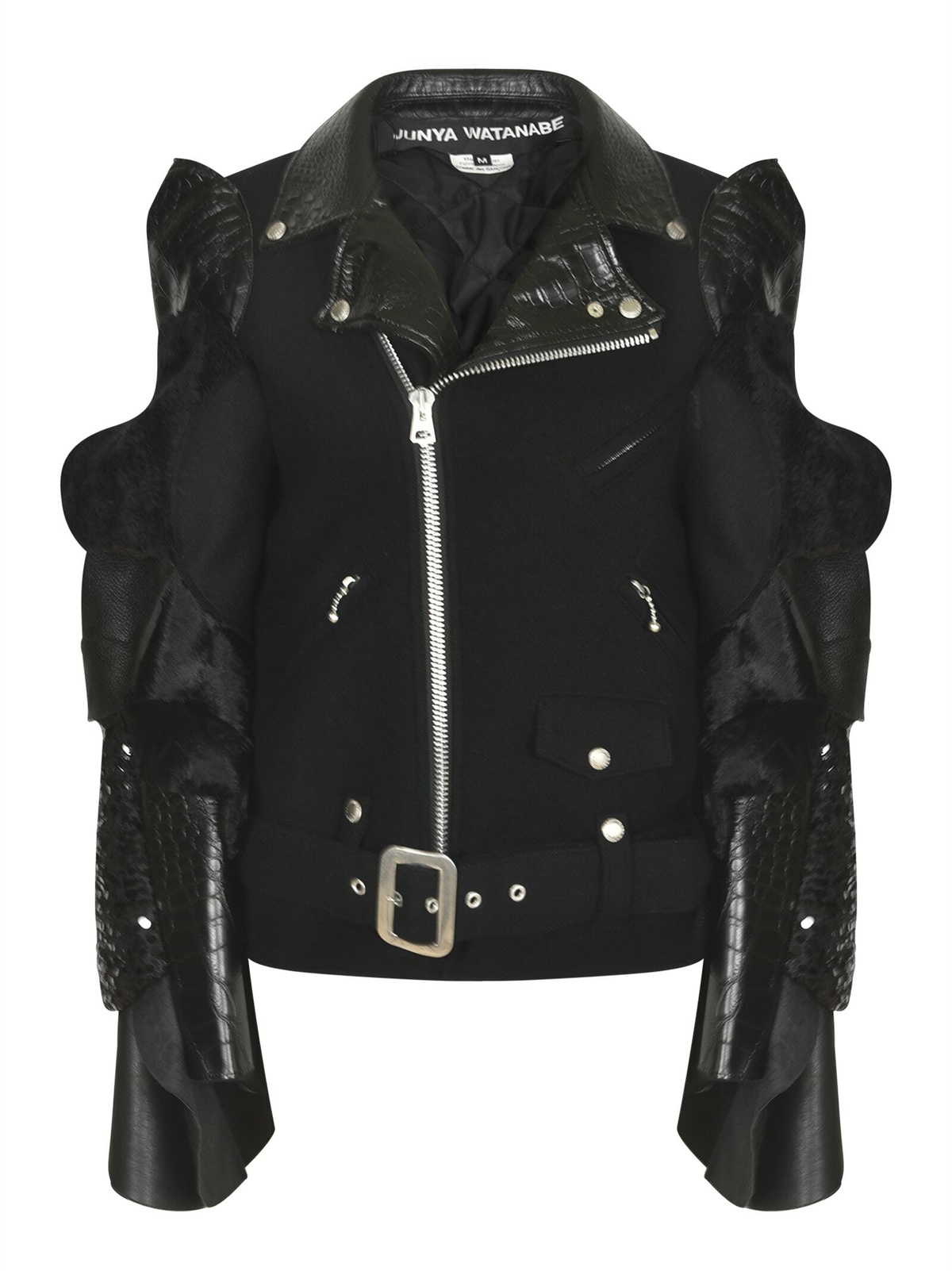 Junya Watanabe Black Gathered Faux-Leather Jacket Junya Watanabe