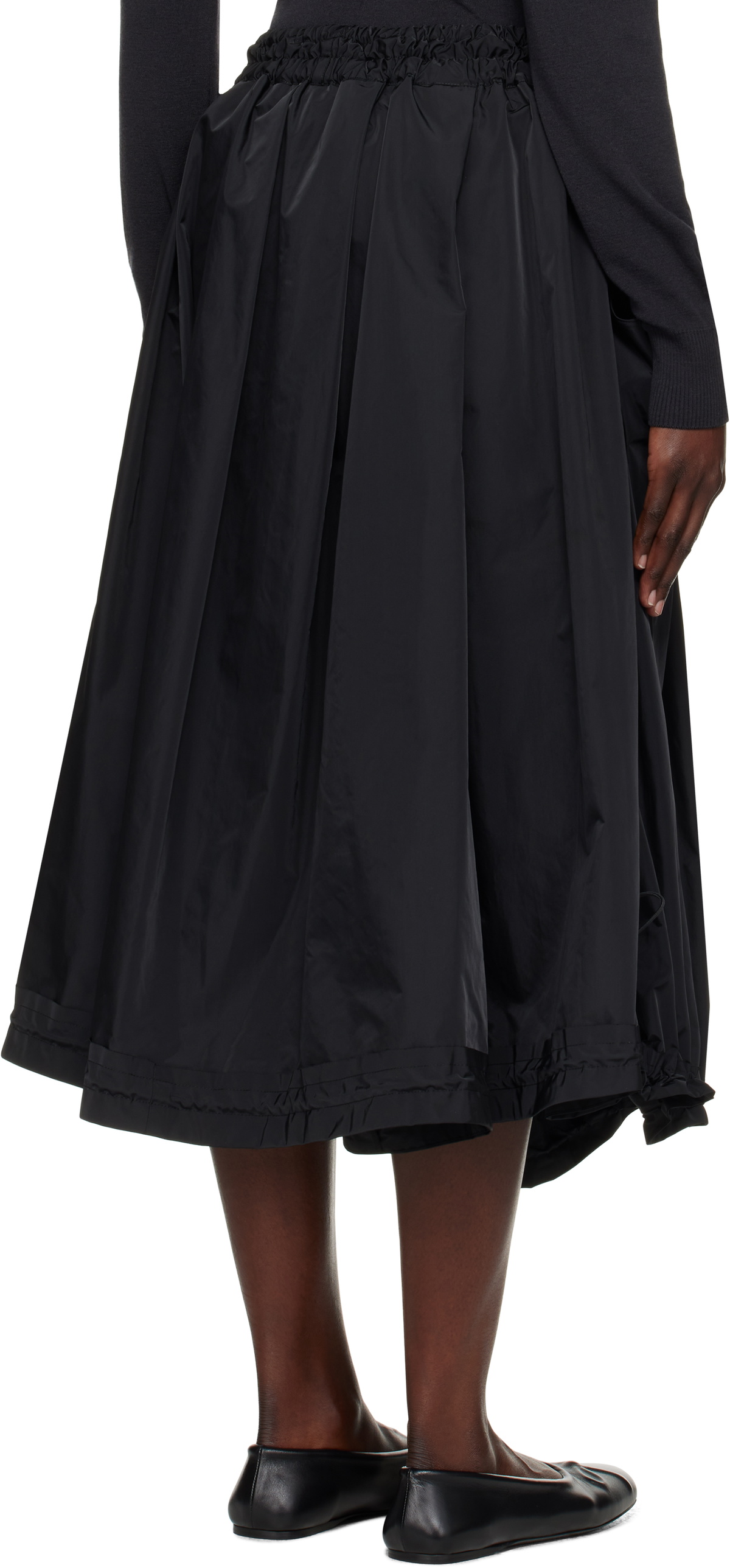 YOHJI YAMAMOTO Black PE Twill R-Volume Midi Skirt