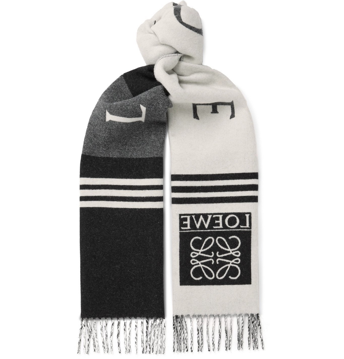 LOEWE Fringed Logo-Jacquard Wool and Cashmere-Blend Scarf for Men